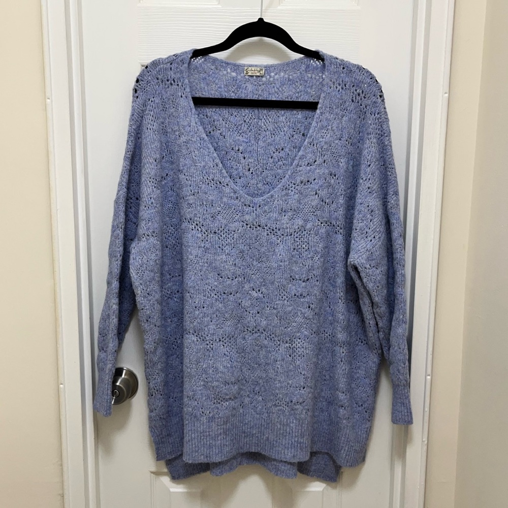Free People Light Blue V-Neck Sweater